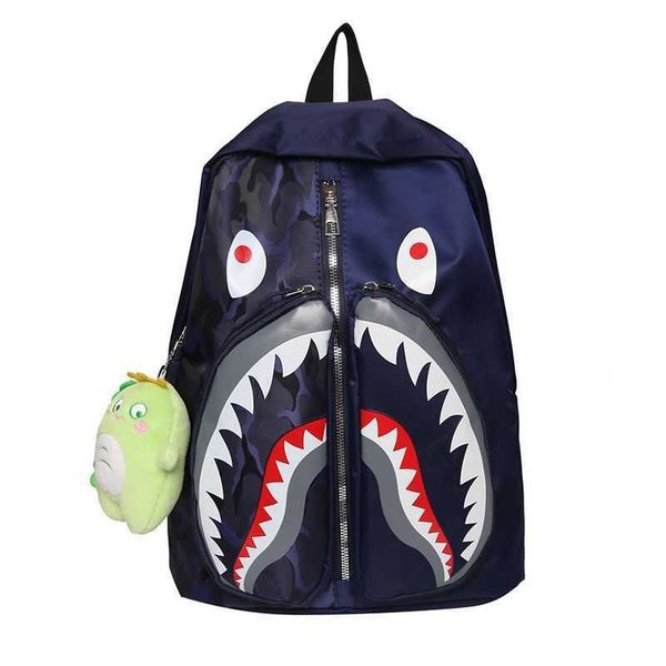

hip hop shark backpack designer large capacity camouflage schoolbag fashion lapbag young people classic punk style outdoor travel bag hallow