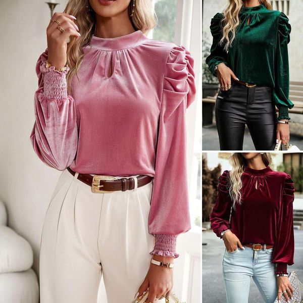 

velvet blouse womens autumn winter shirts temperament commuter long sleeved, White