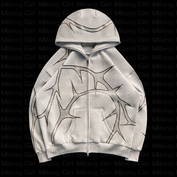 

women's hoodies sweatshirts lightning printed hooded sweater women's street hip-hop hooded zipper european and american fashion y2, Black