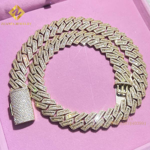 

ready to ship sterling sier vvs baguette moissanite iced out cuban link chain moissanite necklace men, Silver