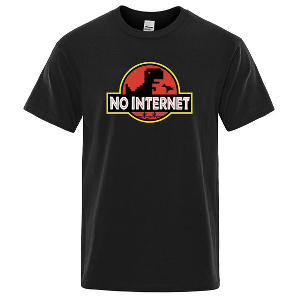 

men's t-shirts cartoon dinosaur tee shirt printed no internet t shirt men dino tshirt funny harajuku jurassic offline park men's, White;black
