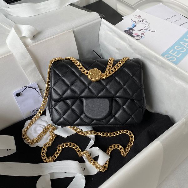 

10a super original quality 18cm lambskin gold ball camellia cover shoulder bag real leather luxurys designers bag classic crossbody chain wo