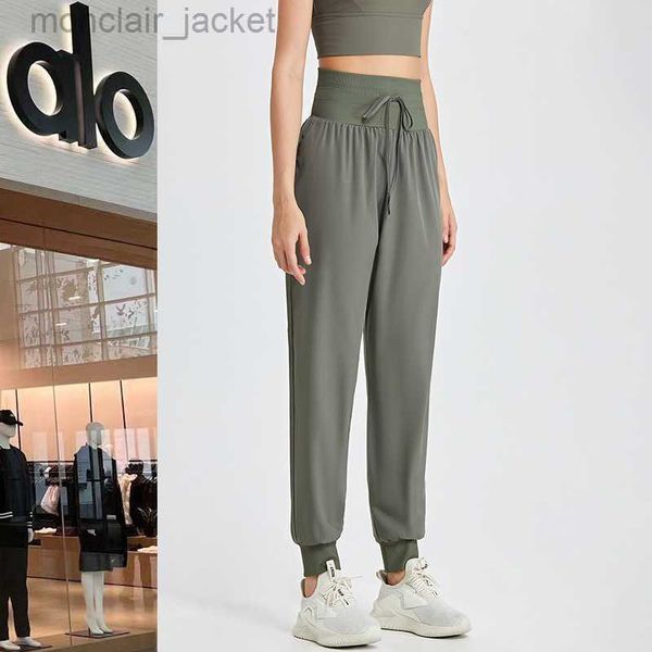 

desginer alos yoga legging yoga's new high waisted drawstring fitness pants loose casuleggings running sports sun protection pants for, Black