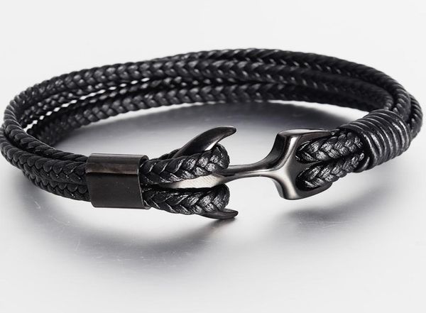 

trendy punk black anchor bracelet handmade leather rope chain for men039s metal sports hook bracelet jewelry gifts8198658