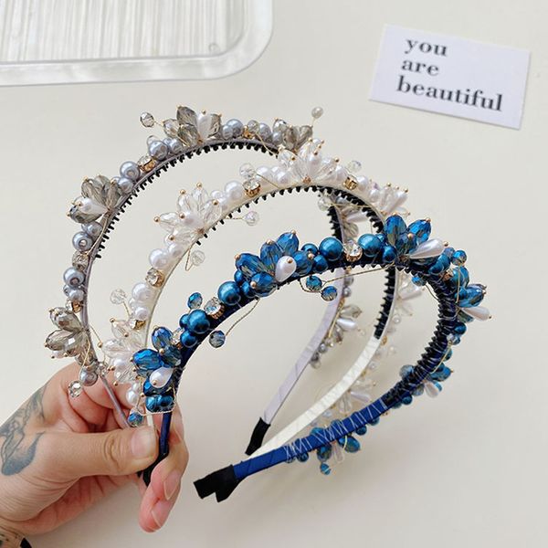 

hair accessories crystal pearl wrapped flower headband fashion hair accessories women's trendy temperament hairband hair band girl head, Slivery;white