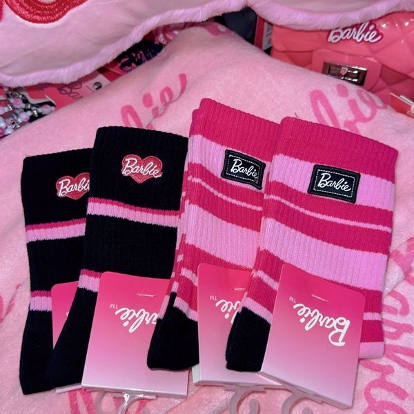 

women socks series pink heart letter stripes socks cute mid-tube socks women all-match kids y2k female soft loose sports socks, Black;white