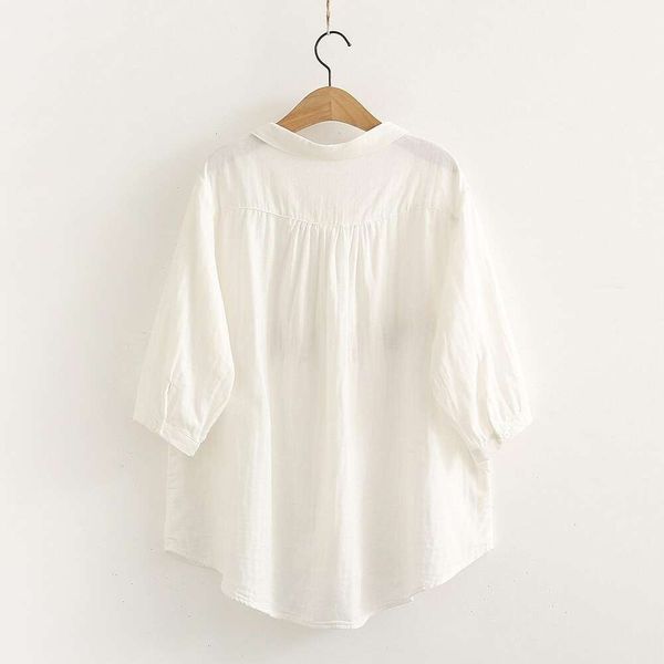 

art shirt flower embroidered double layered cotton cropped sleeve for women summer loose slimming, White