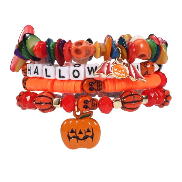 

charm bracelets pumpkin bat pendant halloween bracelet elastic multi layered bracelet 230815, Golden;silver