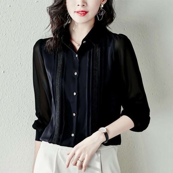 

high end long sleeved chiffon shirt womens sense autumn style loose western, White