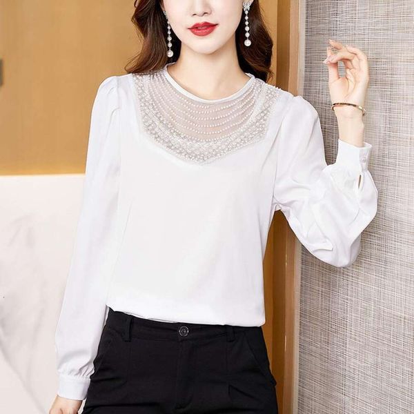 

spring and autumn shirt style temperament fashionable western all matching chiffon womens t, White