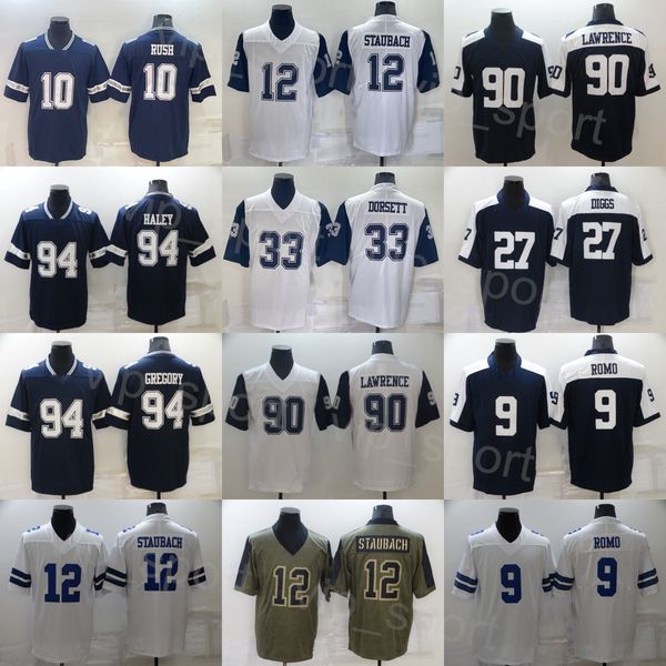 

mans football 12 roger staubach jersey 33 tony dorsett 10 cooper rush 27 jayron kearse 90 demarcus lawrence 9 kavontae turpin embroidery tha, Black;red