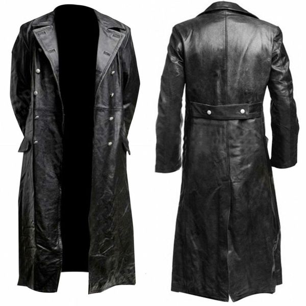

men's jackets men's german classic ww2 military uniform officer black real leather trench coat 230815, Black;brown