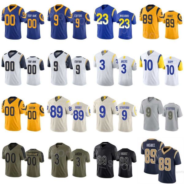 

custom football 10 cooper kupp jerseys 89 tyler higbee 18 ben skowronek 9 matthew stafford 3 cam akers 23 kyren williams turn back the clock, Black;red