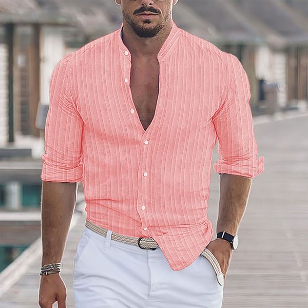 

pink stripe print shirt men's casual shirts linen cotton blend blouse casual loose designer clothing oversized long sleeved vintage che, White;black