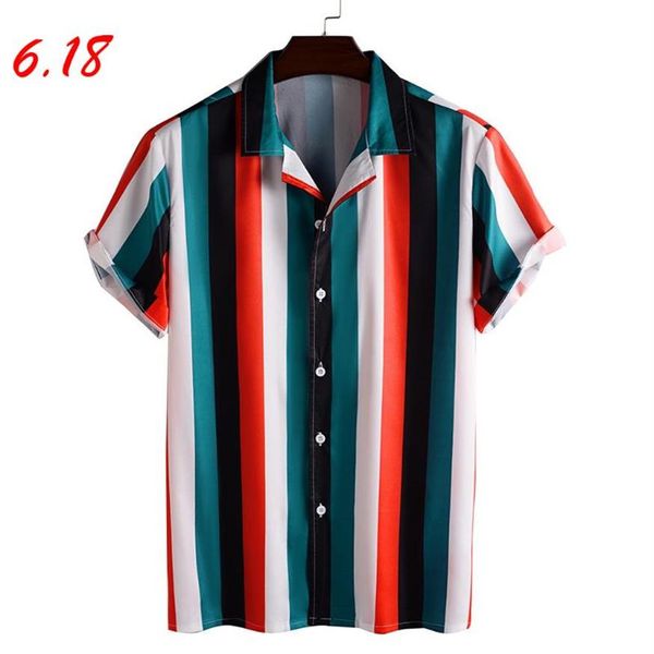 

summer striped printed men's shirt casual harajuku shirts for men turn down collar short sleeve blouse streetwear clothin237q, White;black
