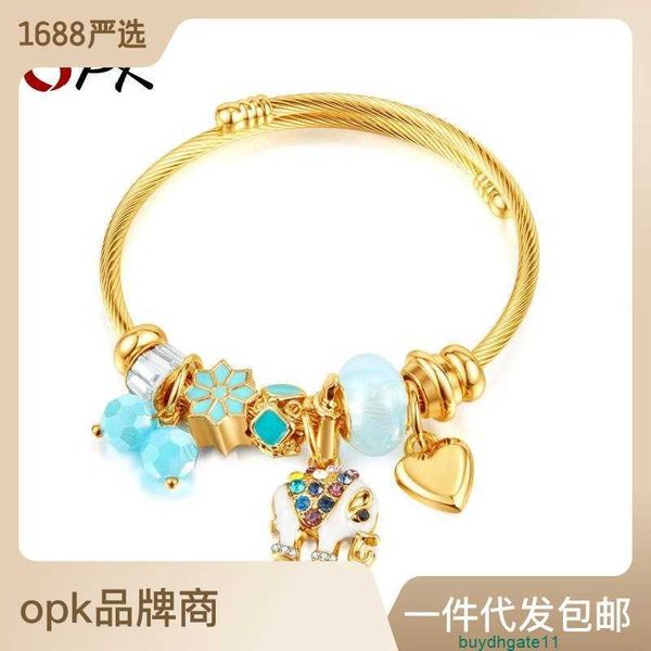 

heqf bracelet bangle opk jewelry summer diy beaded electroplated elephant pendant selling personalized stainless steel for women, Black
