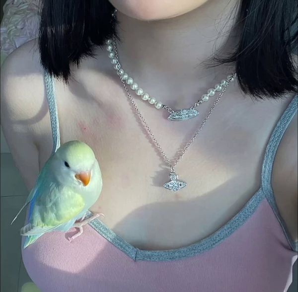 

designer 925 silver pin planet pendant necklace for ladies full diamond premium pearl necklace wedding party jewelry gift