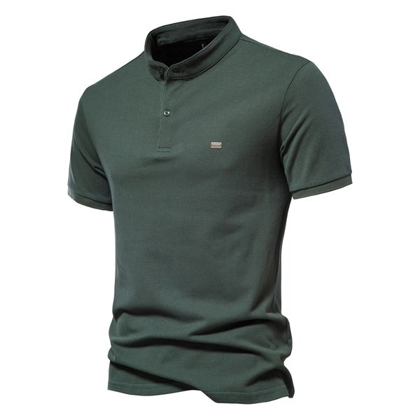 

mens polos aiopeson 100% cotton solid color casual stand collar short sleeve for men male summer 230815, White;black