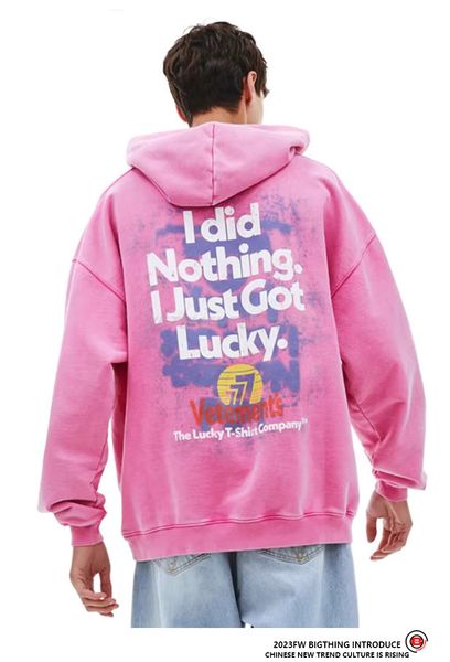 

vetements hoodie men hooded lucky 777 pink lucky symbol loose hoodie oversized hoodie men's fashion top, Black