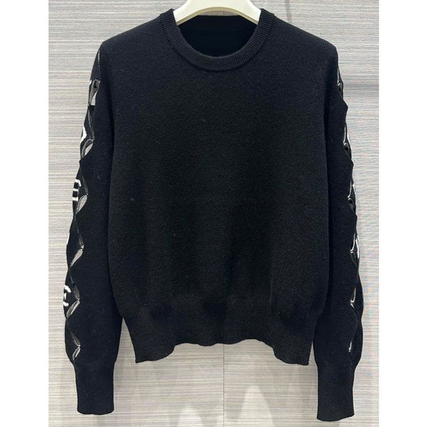 

8.16 fashion letter argyle hollow out long sleeve soft comfortable 100% cashmere knitted pullover women's sweaters, White;black