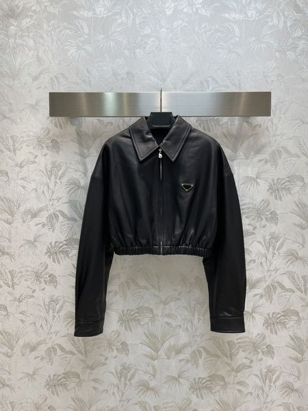 

23ss new lapel womens jacket short leather jacket jacket in early autumn casual 45zh#, Black;brown