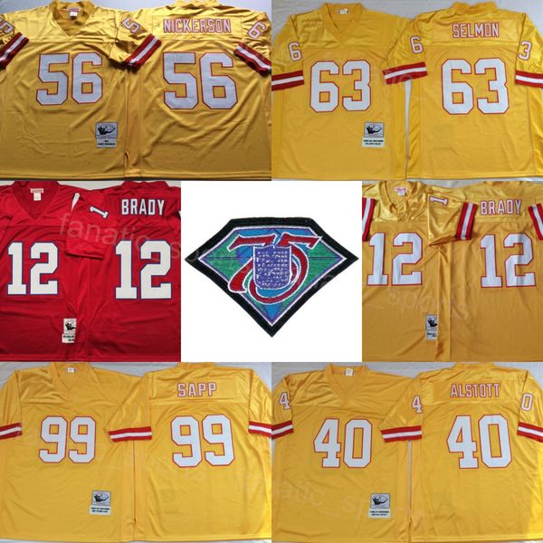 

retro football vintage 40 mike alstott jerseys 75th anniversary 56 hardy nickerson 12 tom brady 63 lee roy selmon 99 warren sapp all stitche, Black