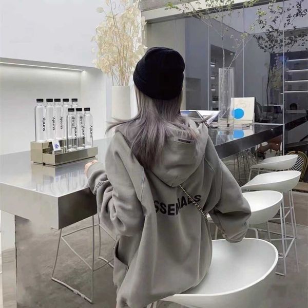 

ess hoodie fog double line essentials hoodie for men and women high street fashion brand couple loose zipper coat, Black