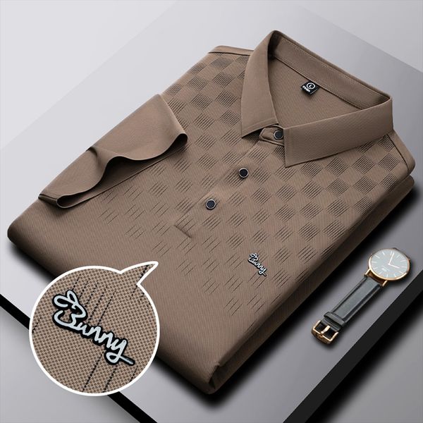 

mens polos ice silk breathable elasticity jacquard polo shirts summer trend lapel tshirt korea fashion men clothing shortsleeved 230815, White;black