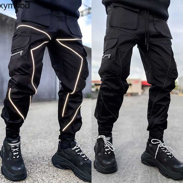 

godlikeu mens casual cargo woolen pants loose plus size striped multi pocket sports fitness hip hop jogger trousers joggers, Black