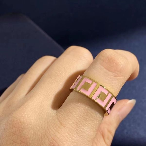 

made in italy designer f ring extravagant enamel hollow gold silver rose stainless steel letter rings black white women men wedding jewelry