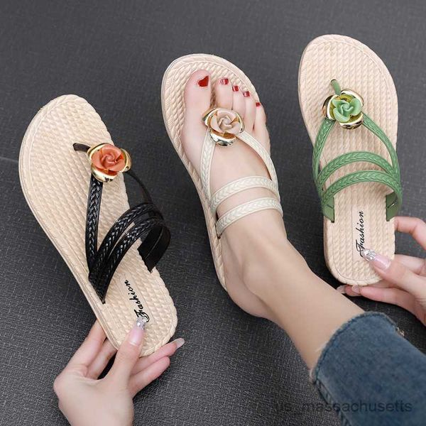

slipper flip-flops women wear fashionable summer new style flower clip toe plastic rubber sandals beach sandals shoes r230816, Black;grey
