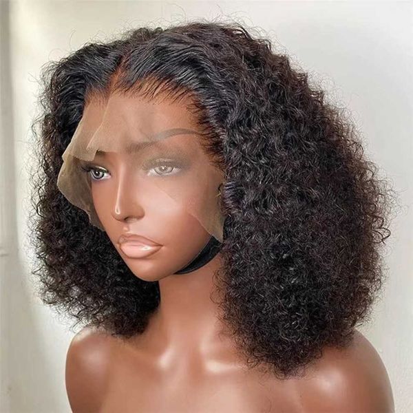 

women's wig front lace curl afro curl bob wig headband human hair 230816, Black