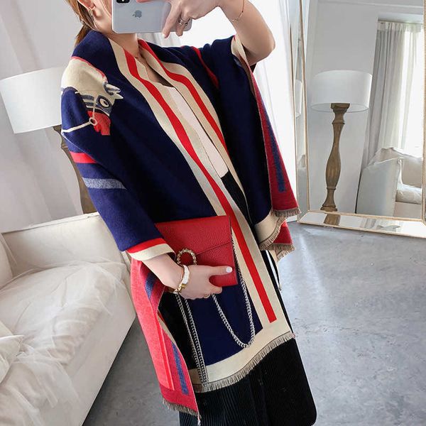 

versatile women's autumn and winter korean 2023 scarf doublesided shawl long carriage pattern thickened warm neck pxb4, Blue;gray