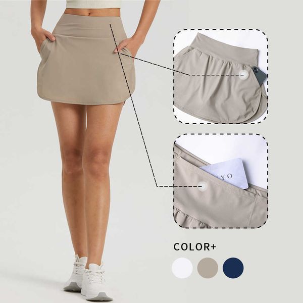 

lulu fake 2-pcs yoga skirt sport shorts for woman leggings for fitness sportswear for gym outfit workout pant running tight