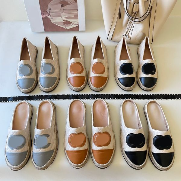 

summer autumn fashion luxury designer shoes outdoor casual women loafers canvas flats casual women's shoes slippers sandals with box, Black