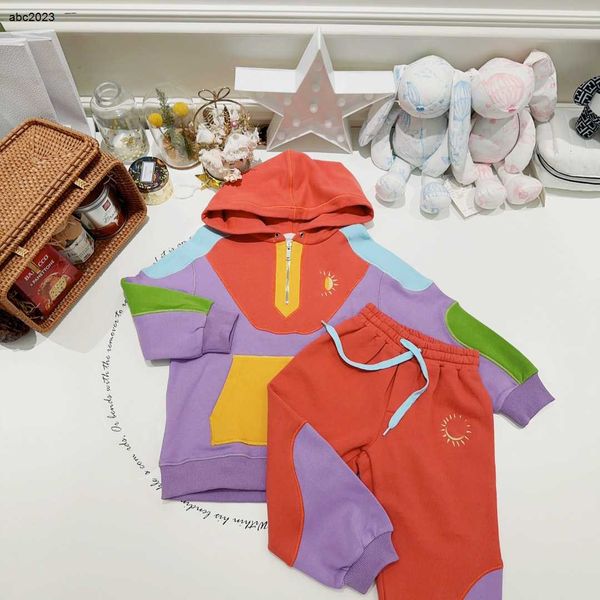 

new baby clothes child outdoor sets kids summer tracksuit size 90-160 cm 2pcs colorful patchwork design hoodie and lace up pants july20, White