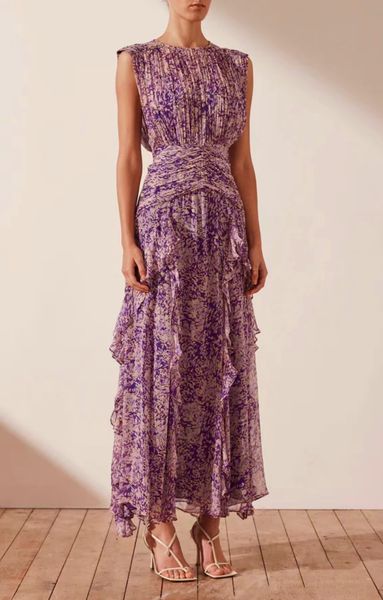 

french niche design dress, high-end and romantic temperament, small fragrance, purple floral suspender dress, summert 7, Black;gray