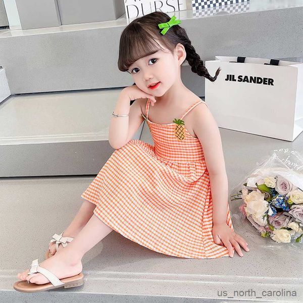 

girl's dresses summer dress for girls plaid pattern dress girls sleeveless dress for kids casual style costumes for girls r230816, Red;yellow