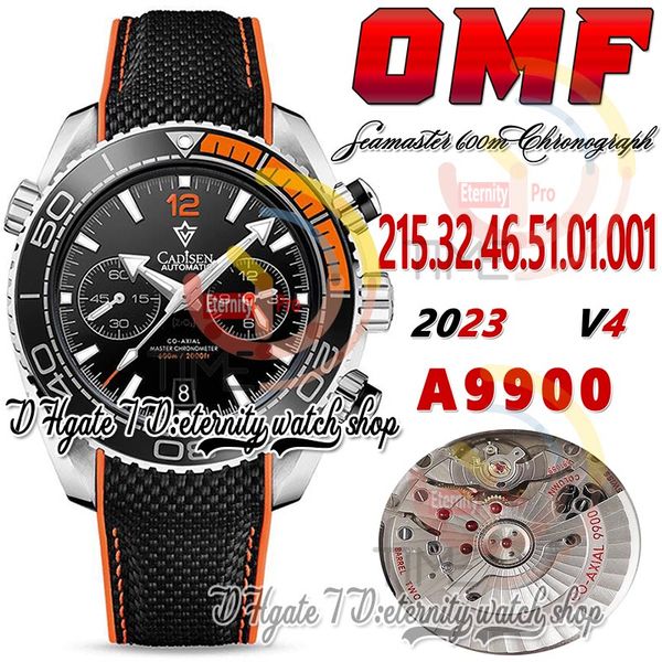 

omf v4 a9900 chronograph automatic mens watch 215.32.46.51.01.001 black orange ceramic bezel nylon rubber strap (black balance wheel) 2023 s, Slivery;brown