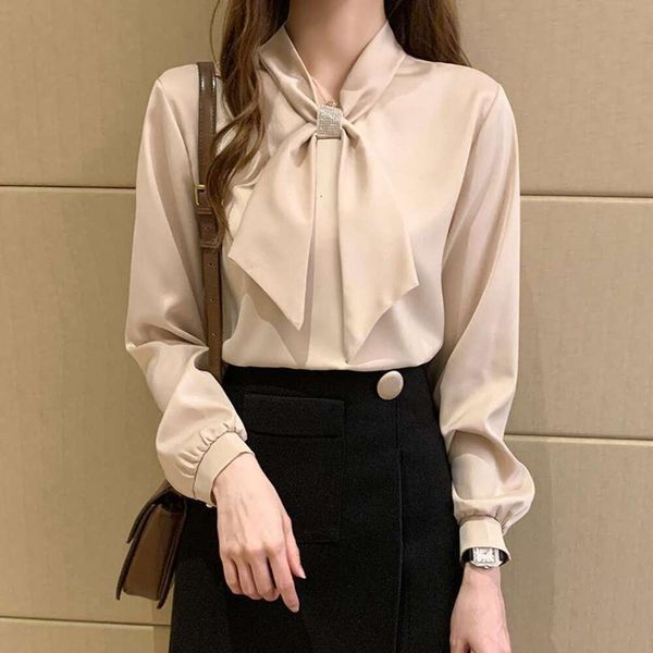 

shirt autumn style korean long sleeved with a bow womens top, White