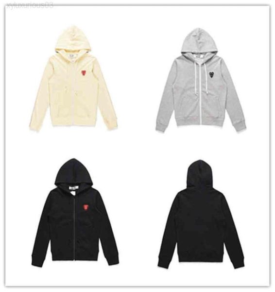 

men s clothing comm des garcons play hooded hoodies embroidery red heart lovers women new stacking zipper sweater white hip hop1653351, Black