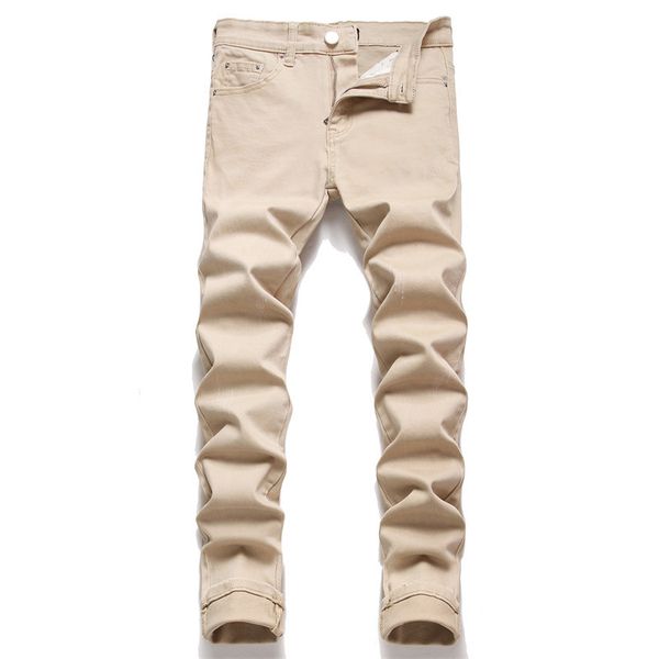 

men's jeans hand scratches simple trendy elastic slim fit leggings versatile men's pants, Blue