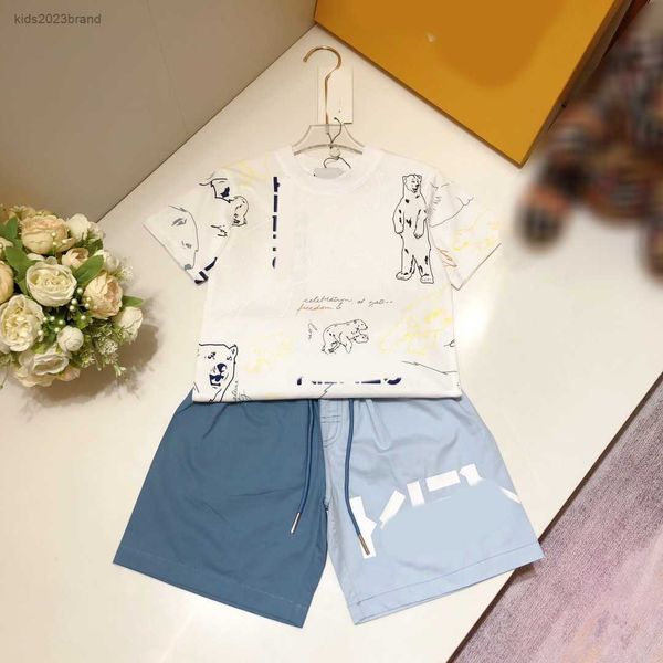 

baby clothes suit tracksuit size 90-140 cm 2pcs animal printed round neck short sleeves and gradient patchwork design shorts june15, White