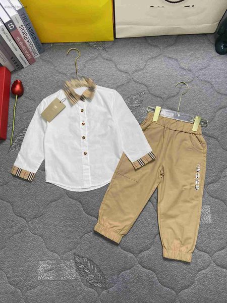

designer baby suits autumn set kids tracksuits size 100-150 cm 2pcs patchwork single breasted shirt and khaki pants july26, White