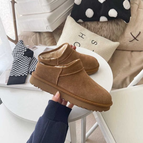 

australia designer wool calssic slippers winter mini booties slides suede snow boots scuffs plush fur lined sandal women men shearling fur w, Black