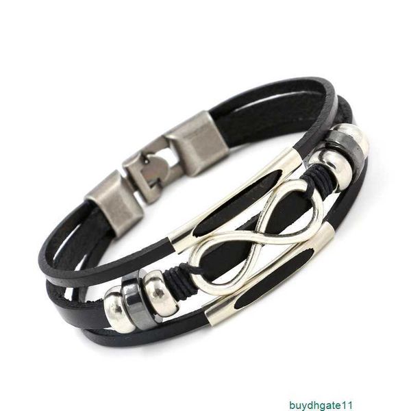 

v32s bracelet bangle non mainstream leather versatile multi-layer 8-character men's unlimited symbol women's, Black