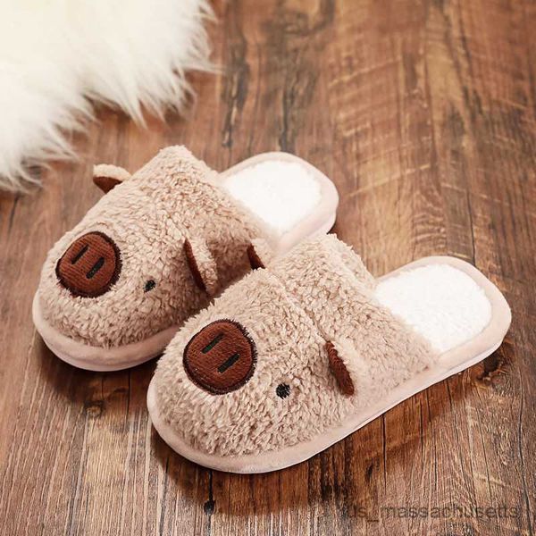 

slipper cute pig children cotton slippers autumn winter home indoor warm kids shoes comfort non-slip fluffy slippers pink girls shoes r23081, Black;grey