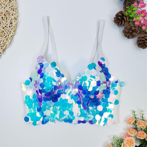 

women's tanks crop fashion nightclub sequin corset bra coquette rave festival clothing bustier female summer party sleeveless vests, White