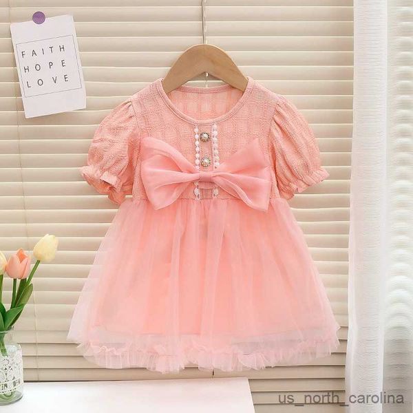 

girl's dresses girls' dress summer 2023 new fluffy mesh dress summer bow short sleeve little children's princess dress r23081, Red;yellow
