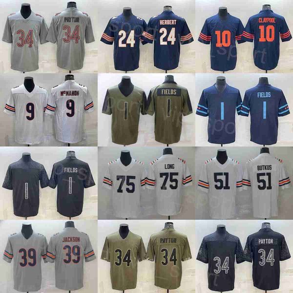 

mans football 10 chase claypool jerseys 24 khalil herbert 51 dick butkus 89 mike ditka 34 walter payton 54 brian urlacher 1 justin fields sa, Black;red